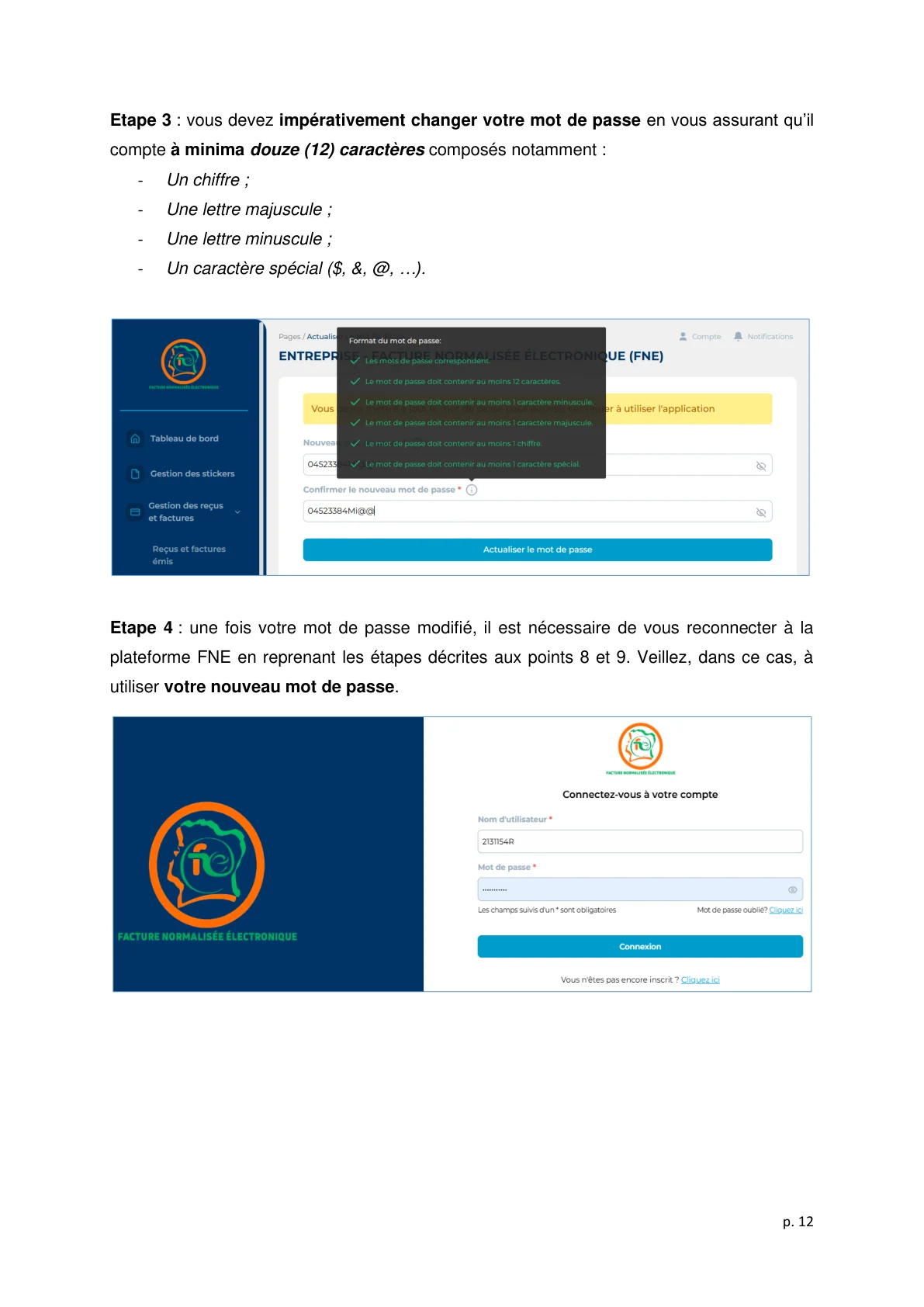 Page de connexion plateforme FNE DGI Côte d'Ivoire