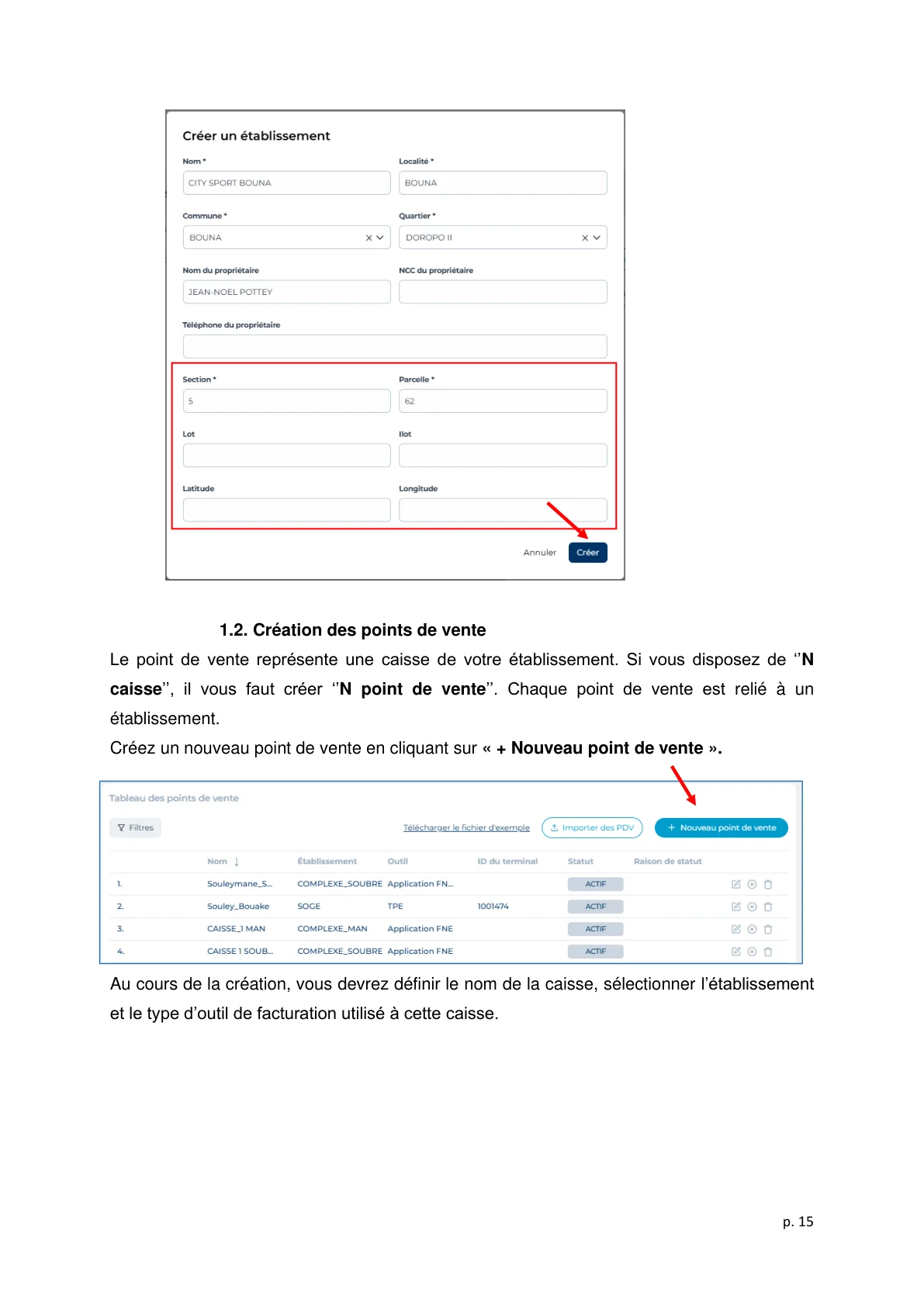 Création établissements secondaires plateforme FNE