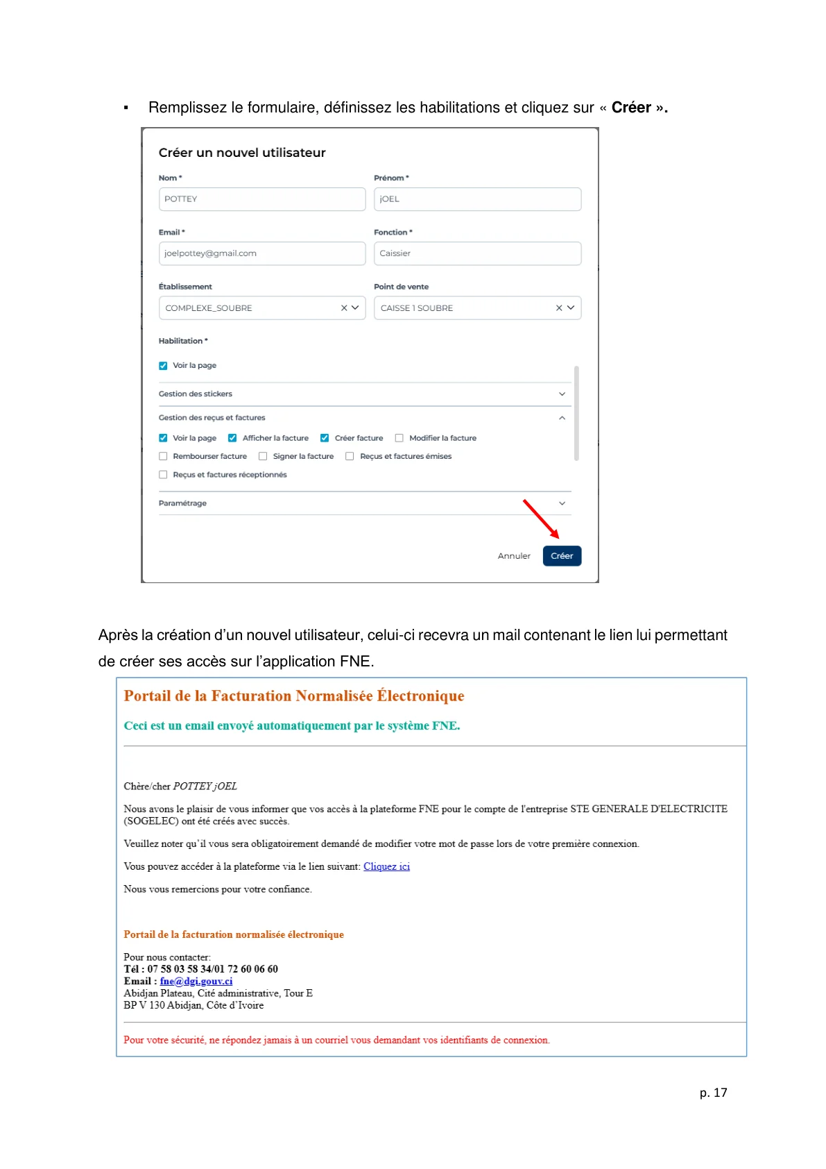 Gestion des utilisateurs FNE — Création comptes employés